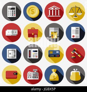 Vettore digitale blu icone business disegnata con linea semplice info di arte grafica, presentazione con 16 elementi di economia in cerchi intorno al modello di promo, fl Illustrazione Vettoriale