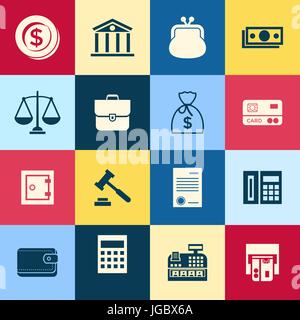 Vettore digitale blu icone business disegnata con linea semplice info di arte grafica, presentazione con 16 elementi di economia in piazze attorno al modello promo, fl Illustrazione Vettoriale