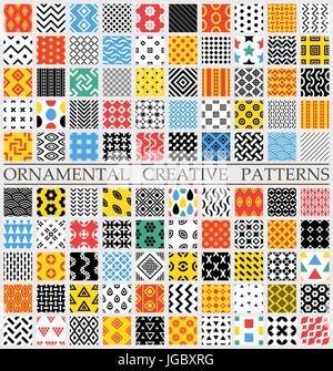 Vettore digitale in bianco e nero universale geometriche differenti modelli di seamless con swatch piastrelle di tessitura senza fine Illustrazione Vettoriale