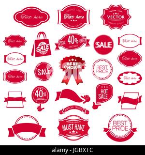 Vettore digitale moderno rosso vendita collezione di figurine, nastro e distintivi, tag con testo limited edition la scelta migliore, offerte speciali, piatto icona di stile Illustrazione Vettoriale