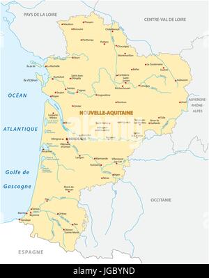 : Mappa della nuova regione francese Nouvelle-Aquitaine in francese Illustrazione Vettoriale