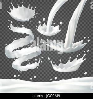 Latte spruzzi a getto, cadute e blot Illustrazione Vettoriale