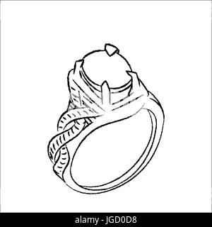 Mano bozzetto dell'anello isolato, in bianco e nero del fumetto illustrazione vettoriale per libro da colorare - Linea tracciata vettore Illustrazione Vettoriale