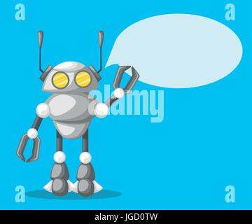 Friendly robot androide carattere con due antenne Cartoon illustrazione design piatto, illustrazione di vettore, il vettore. Pagina del sito web e mobile app design Illustrazione Vettoriale