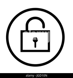 Icona di sblocco, simbolo iconico all'interno di un cerchio, su sfondo bianco. Vettore design iconico. Illustrazione Vettoriale