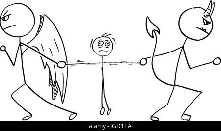 Vettore di cartoon di Angelo e diavolo fighting wrestling per l uomo Illustrazione Vettoriale