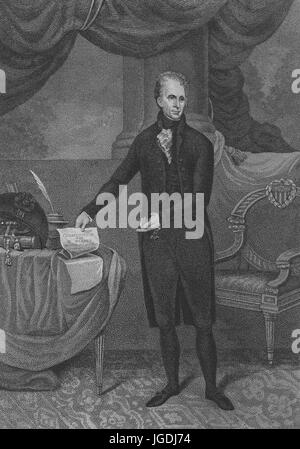 Ritratto inciso di Andrew Jackson, settimo Presidente degli Stati Uniti e fondatore del partito democratico, 1843. Dalla Biblioteca Pubblica di New York. Foto Stock