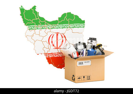 Produzione, shopping e consegna di elettrodomestici dal concetto di Iran, rendering 3D Foto Stock