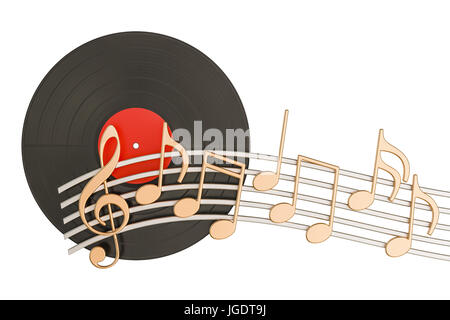Concetto musicale. Grammofono con note musicali, 3d rendering isolati su  sfondo bianco Foto stock - Alamy