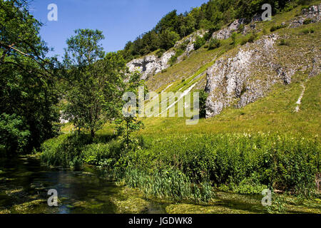 Piccola valle pure, Svevo incubo, balneazione Wurttemberg, Germania, Kleines Lautertal, Schwäbische Alb, Baden Württemberg, Deutschland Foto Stock