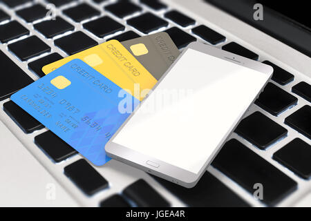 Shopping online concetto con il rendering 3d carta di credito e il telefono cellulare Foto Stock
