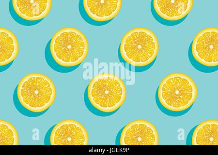 Fette di dolce limone giallo estate sfondo. Illustrazione Vettoriale