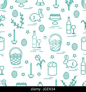 Carino seamless pattern con simboli diversi per la Pasqua. Design per banner, poster o di stampa. Illustrazione Vettoriale