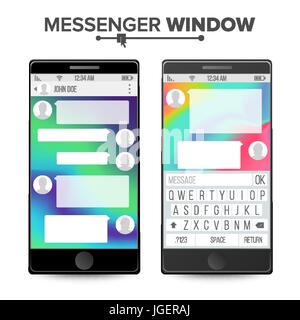 Smartphone isolati su sfondo bianco. Finestra di Messenger. Mobile App per parlare. Fumetti. Illustrazione Vettoriale Illustrazione Vettoriale