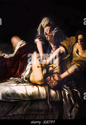 Judith Slaying Holofernes dell'artista barocco italiano Artemisia Gentileschi 1614–20 l'opera mostra la scena di Judith decapitazione Holofernes, Italia Artemisia Lomi, detta anche Artemisia Gentileschi, è stata una pittrice barocca italiana che visse dal 1593 al 1656 circa. Foto Stock
