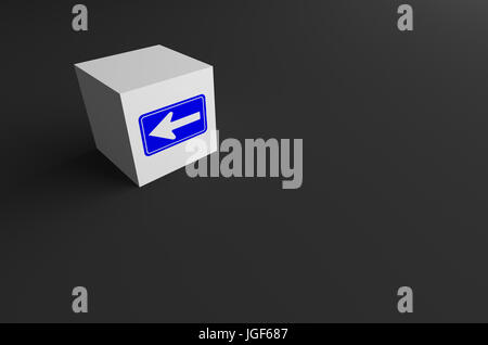 3D Rendering del cartello stradale sul blocco bianco con sfondo grigio Foto Stock