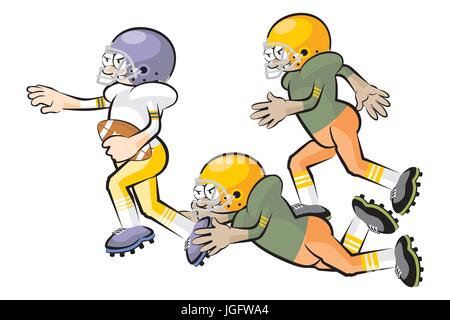 American Football giocatori in stile cartoon. Conceptual illustrazioni vettoriali. Illustrazione Vettoriale