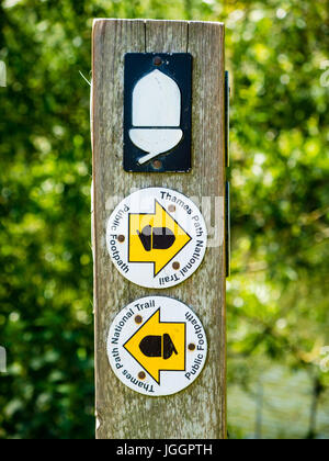 Thames Path segno, nr Goring-on-Thames, Oxfordshire, Inghilterra Foto Stock