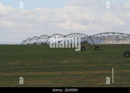 Attrezzature di irrigazione, terra, Autostrada Agnésio Carvalho de Souza, MG-335, 2016, Minas Gerais, Brasile. Foto Stock