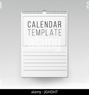 Calendario modello vettore. Calendario realistico vuoto appeso a una parete. Svuotare Mock up. Illustrazione Vettoriale Illustrazione Vettoriale