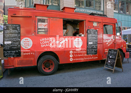 Il Lobster urbano SHACK vendita di frutti di mare a una fiera su Broadway in Lower Manhattan, New York City. Foto Stock