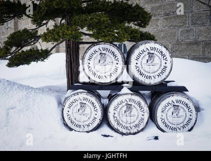 Yoichi, Giappone - Febbraio 4, 2015. Whisky barile presso la distilleria Yoichi in inverno in Hokkaido, Giappone. Yoichi Distilleria è di proprietà di Nikka Whisky Distillin Foto Stock