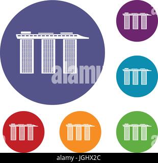 Il Marina Bay Sands Hotel, Singapore set di icone Illustrazione Vettoriale