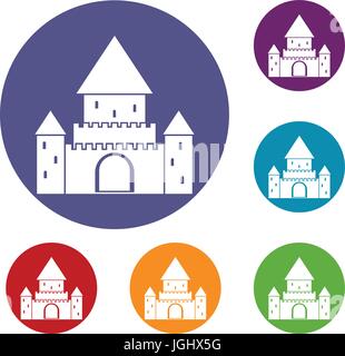 Il Castello di Chillon, Svizzera set di icone Illustrazione Vettoriale