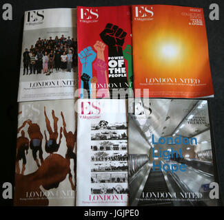 Londra, Regno Unito. Il 7 luglio, 2017. Il giorno che Londra ricorda l'attacco terroristico nella metropolitana di Londra di dodici anni fa, e il recente attentato terroristico in Inghilterra, l'Evening Standard prodotto una delle edizioni speciali per i collezionisti chiamato London Regno in sei unico da coperchi, Anish Kapoor, Ai Weiwei, Wolfgang Tillmans, Jamie Hewlett, Gillian di usura e di Antony Gormley Credito: Paolo Quezada-Neiman/Alamy Live News Foto Stock