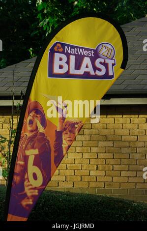 Chester le street, Regno Unito. 7 Luglio, 2017. NatWest T20 Blast pubblicitarie flag a Emirates Riverside. Credito: Colin Edwards/Alamy Live News Foto Stock