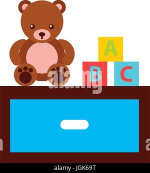 Cassetto in legno con giocattoli Illustrazione Vettoriale