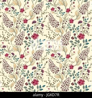 Vector seamless luminose colorate a mano dolce prelevata poco ditsy flower pattern. Bright floral allover stampa su sfondo nero Illustrazione Vettoriale