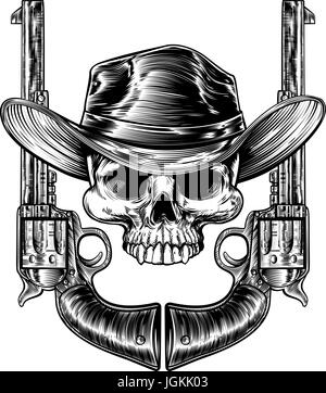 Cranio cappello da cowboy e pistole Illustrazione Vettoriale