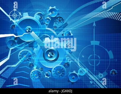 Ruote dentate e ingranaggi blu sullo sfondo di Business Illustrazione Vettoriale