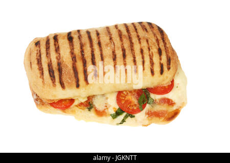 Mozzarella, pomodoro, basilico e pancetta panini isolata contro bianco Foto Stock