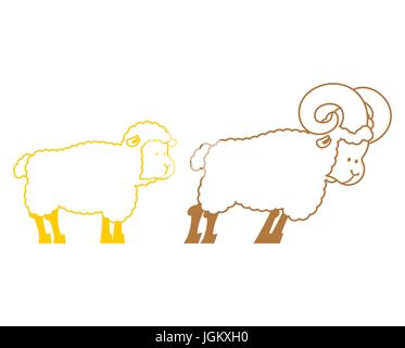 Ovini e RAM. Animali da fattoria simbolo lineare Illustrazione Vettoriale
