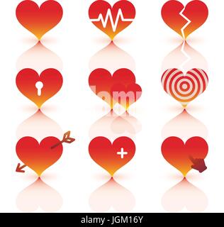 Vettore cuori nero set di icone Illustrazione Vettoriale