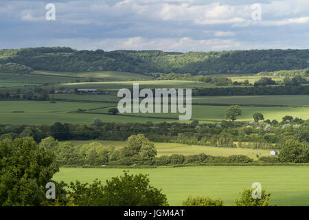 La vista dal Lodge Hill vicino a Saunderton guardando oltre il Chiltern Hills nel Buckinghamshire. Foto Stock