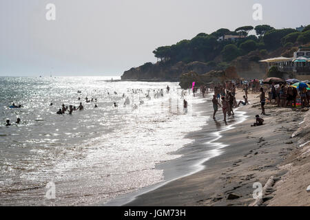 Algarve, Atlantico, surf, Europa, rock, luce posteriore, Olhos de agua, Portogallo, Praia, Praia dos Olhos de agua, spiaggia, la vita in spiaggia Foto Stock