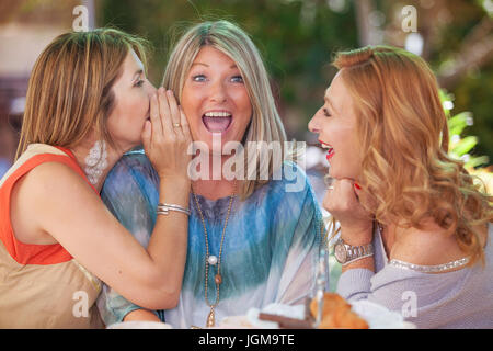 Le donne amici spettegolare scandalo Foto Stock