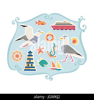 Set di icone nautiche. Illustrazione Vettoriale