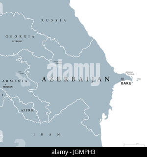Azerbaigian mappa politico con capitale Baku e exclave Nakhchivan. Repubblica e del paese e nella regione del Caucaso meridionale, vincolati dal Mar Caspio. Foto Stock