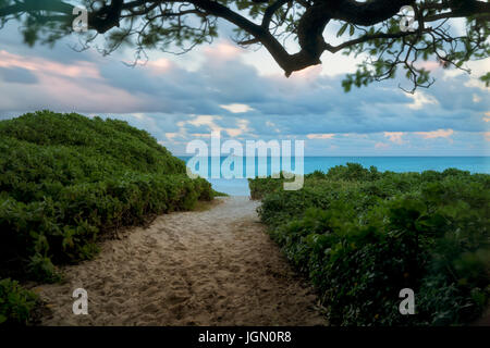 Tramonto a Kalama Beach Park. Oahu, Hawii Foto Stock