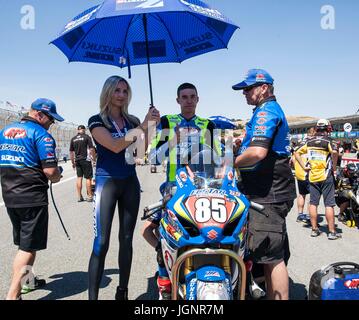 Monterey, STATI UNITI D'AMERICA. 8 lug 2017. # 85 Jake Lewis prima della Motul Superbike FIM Superstock 1000 gara 1 U.S Round al Mazda Raceway Laguna Seca Monterey, CA Thurman James/CSM Credito: Cal Sport Media/Alamy Live News Foto Stock