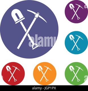 Pala e piccone set di icone Illustrazione Vettoriale
