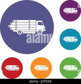 Carrello Log con la pila dei registri di set di icone Illustrazione Vettoriale