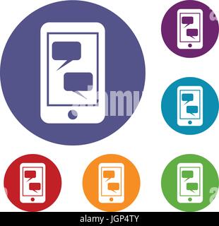 Smartphone e fumetti set di icone Illustrazione Vettoriale