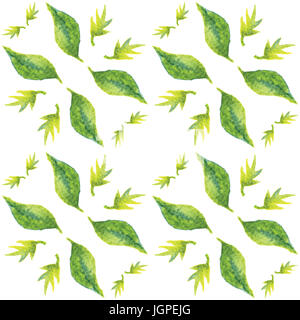 Modello senza cuciture con foglie ad acquerello Foto Stock