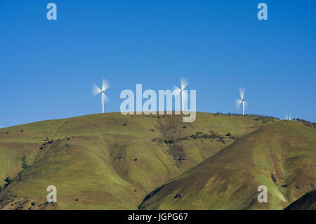 Le turbine eoliche in rotazione per produrre elettricità nelle gole del fiume Columbia. Arlington, Oregon Foto Stock