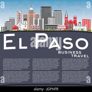 El paso skyline con edifici grigi, blu cielo e spazio copia. illustrazione vettoriale. viaggi di affari e di turismo con il concetto di architettura moderna. Illustrazione Vettoriale